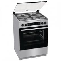 Gorenje GKS6C70XF kombinált tűzhely, 60 cm, multifunkciós sütő, üveg tető, teleszkópos sütősín. lassú ajtózár, gőz , inox
