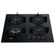 Whirlpool GOR625/NB1 beépíthető fekete edzett üveg gázlap Ingyenes Házhozszállítás , 59 cm, BrushedBlackSteel - fekete szálcsiszolt fém gombsor, 3 gázégő + 1 speciális WOK égő, automata szikragyújtás,  csiszolt szegélyű, peremmentes kivitel