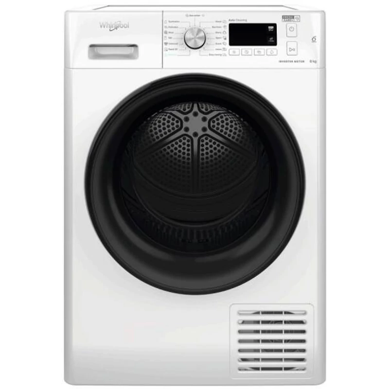 Whirlpool FFTM118X3BYEE Hőszivattyús szárítógép öntisztító szűrővel, "A+++" energiaosztály, 8 kg, digitális kijelző, 6. Érzék funkció, fehér gép, fekete ajtó fekete kerettel