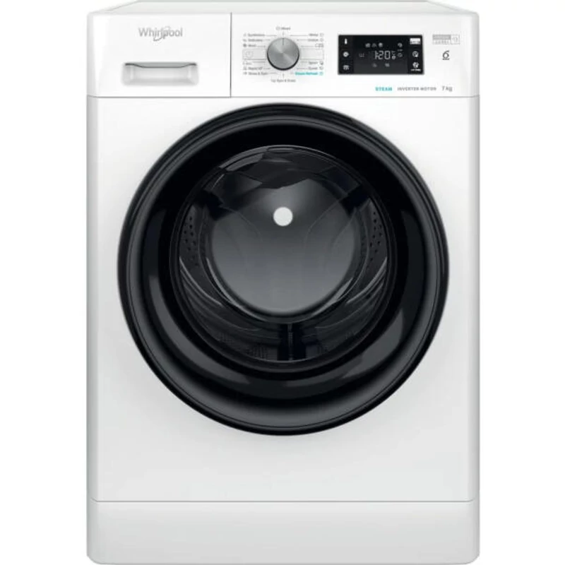 Whirlpool FFB7469BVEE Elöltöltős gőzfunkciós mosógép, "A" , 1400 f, 7 kg , Sense Inverter extra csendes motor, nagy digitális kijelző, fekete dobajtó