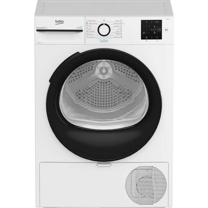 Beko BM3T37239WB szabadonálló hőszivattyús szárítógép, 7 kg, A++, Steam Cure funkció, FreshCaps, 54 cm mély