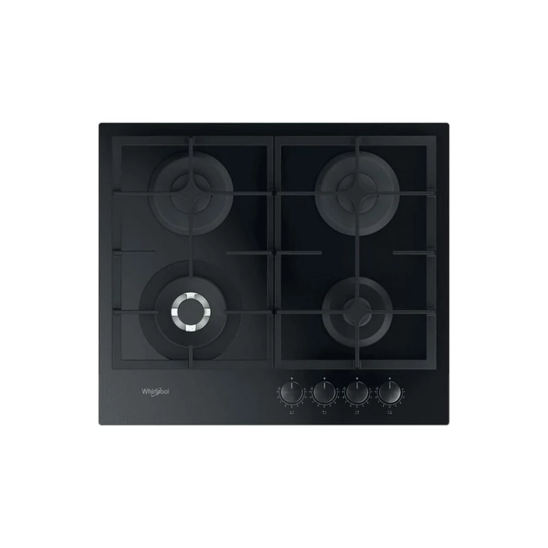 Whirlpool GOFL629/NB1 beépíthető fekete edzett üveg gázlap,  Ingyenes Házhozszállítás 59 cm, BrushedBlackSteel - fekete szálcsiszolt fém gombsor, 3 gázégő + 1 speciális WOK égő , automata szikragyújtás,  csiszolt szegélyű, peremmentes kivitel, Multistep f