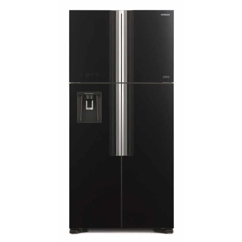 HITACHI W661PRU1.GBK szabadonálló hűtőszekrény, 4 ajtós, 540l, fekete üveg
