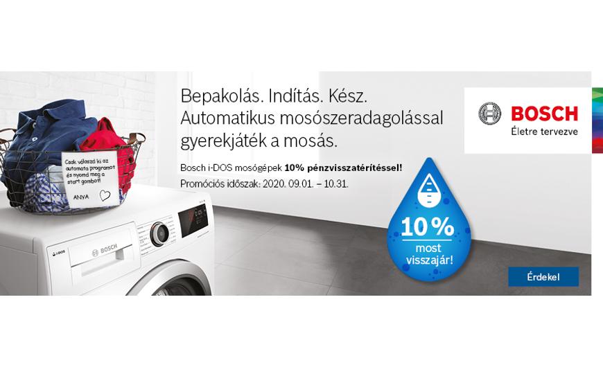 Bosch i-DOS Mosógép Promóció - 2020. szeptember 1-től 10% pénzvisszatérítéssel a készülékek vételárából