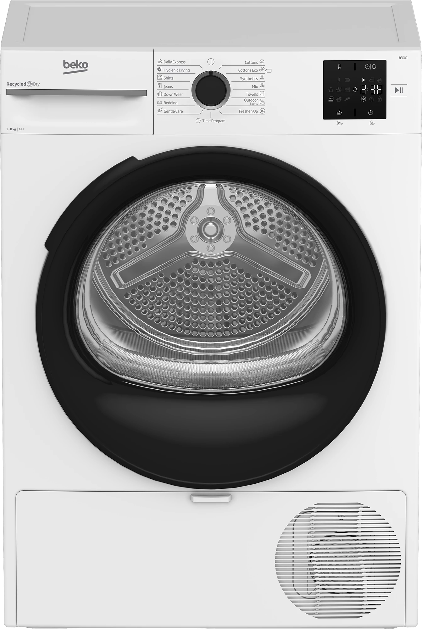 Beko BM3T38230W szabadonálló hőszivattyús szárítógép, 8 kg, A++,  FreshCaps, dobvilágítás, 55 cm mély