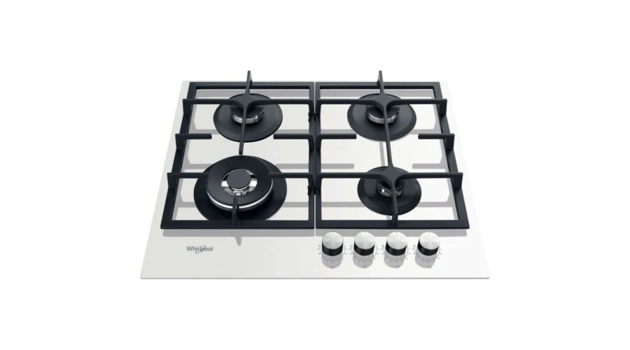 Whirlpool GOFL629/WH Fehér edzett üveg gázlap, 59 cm, 3 gázégő + 1 speciális WOK égő , automata szikragyújtás, csiszolt szegélyű, peremmentes kivitel, Multistep flame 9 fokozatú lángszabályozás