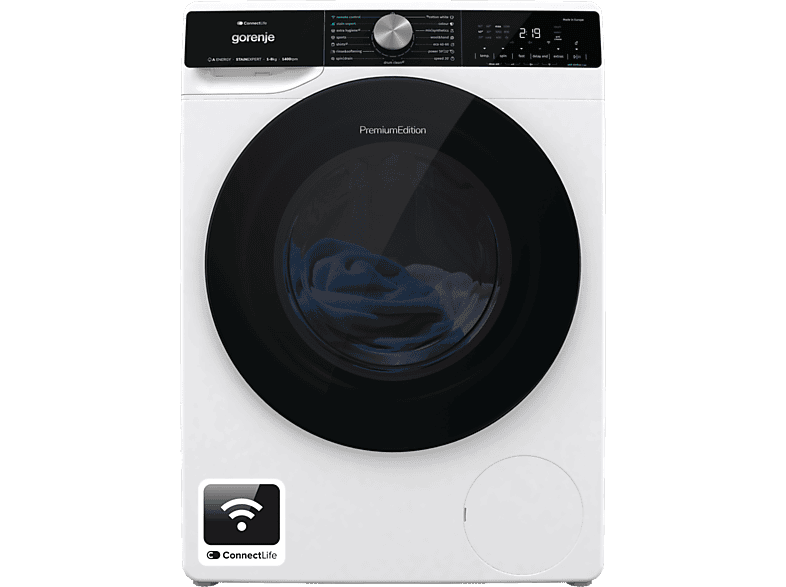 Gorenje WNS84A2TWIFI elöltöltős mosógép, 8 kg, 1400 f, gőzprogramok, inverter motor, Wifi-Connect Life, DoseAid, Total AquaStop,  Dobvilágítás, A-20% osztály