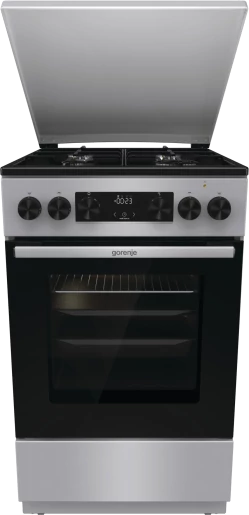 Gorenje GKS5C71XF Kombinált tűzhely, 4 gázégő, elektromos multifunkciós sütő Pizza funkcióval,kijelző, fém tetővel, teleszkópos sütősín, lassú ajtózáródás, air fry, fém tető, szürke szín, gőzfunkcióval