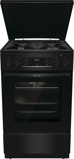 Gorenje MEKS5141BM Kombinált tűzhely, 4 gázégő, elektromos multifunkciós sütő Pizza funkcióval,kijelző, fém tetővel, teleszkópos sütősín, lassú ajtózáródás, air fry, fém tető, festett fekete szín, gőzfunkcióval