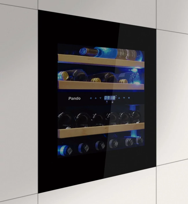 Pando PVMAV 60-25CRR Borhűtő - beépíthető, fekete, jobbos, fogantyúval, 25 palack, 2 zóna